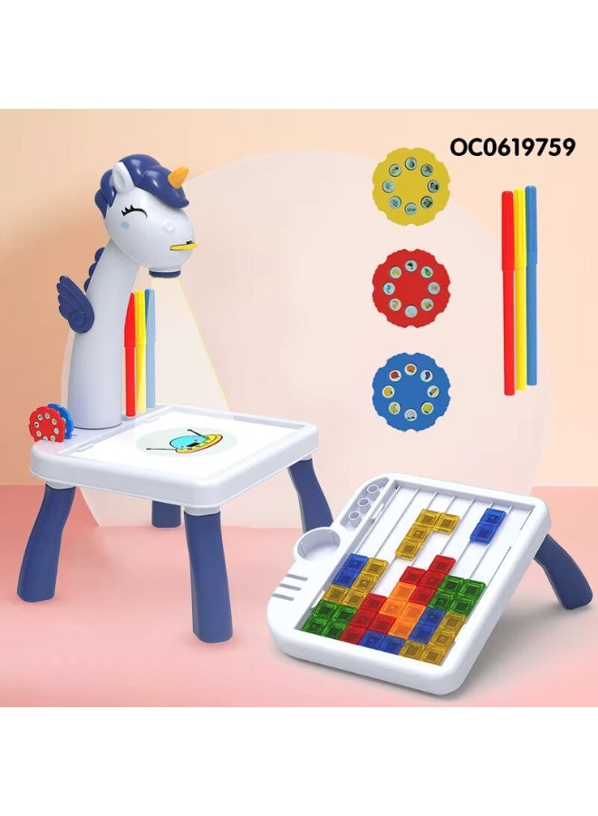 Drawing Projector for Kids，Trace and Painting Board Toy with Light & Music，Kid Smart Sketcher Early Learning Writing Board，Toddler Child Pink Led Art Drawing Sketcher Desk Toy for Boy Girl 3-8T (Blue) - Image 1